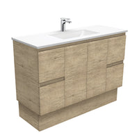 Fienza Edge Scandi Oak 1200 Cabinet on Kickboard, Solid Doors, Bevelled Edge , With Moulded Basin-Top - Vanessa Poly-Marble