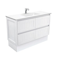 Fienza Hampton Satin White 1200 Cabinet on Kickboard, 2 Solid Drawers , With Moulded Basin-Top - Vanessa Poly-Marble