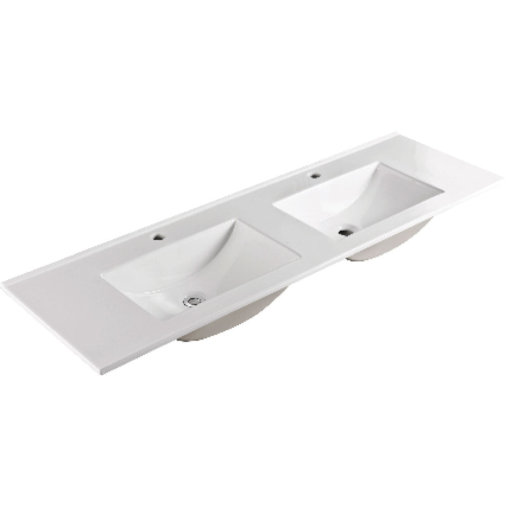Fienza Vanessa Poly Marble Gloss White Basin Top, 1500mm, Double Bowl ,