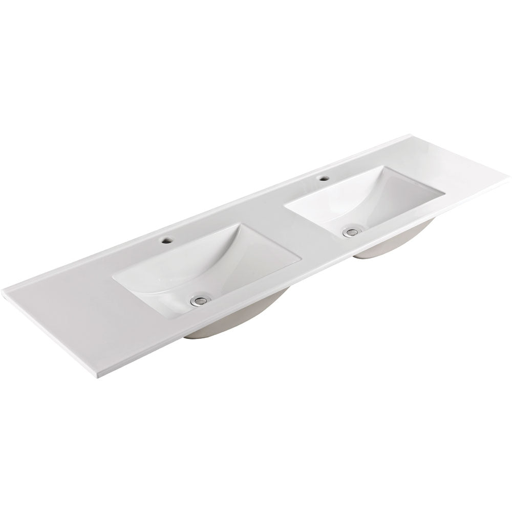 Fienza Vanessa Poly Marble Gloss White Basin Top, 1800mm, Double Bowl ,