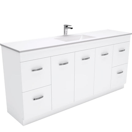Fienza UniCab Gloss White 1800 Cabinet on Kickboard, Solid Doors , With Moulded Basin-Top - Vanessa Poly-Marble Single Bowl