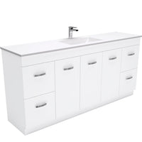 Fienza UniCab Gloss White 1800 Cabinet on Kickboard, Solid Doors , With Moulded Basin-Top - Vanessa Poly-Marble Single Bowl