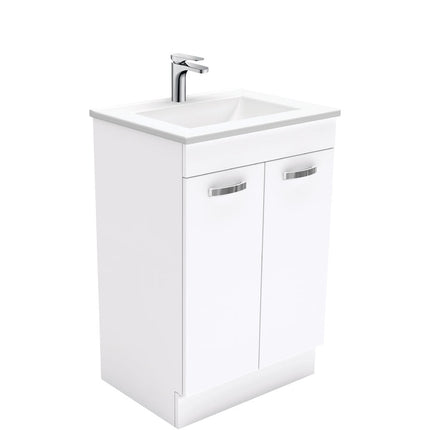Fienza UniCab 600 Gloss White Cabinet on Kickboard, Solid Doors , With Moulded Basin-Top - Vanessa Poly-Marble