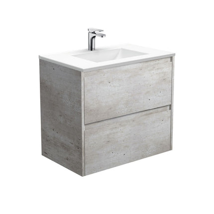 Fienza Amato Industrial 750 Wall Hung Cabinet, Solid Panels, Bevelled Edge , With Moulded Basin-Top - Vanessa Poly-Marble Industrial Panels