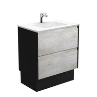 Fienza Amato Industrial 750 Cabinet on Kickboard, Solid Panels, Bevelled Edge , With Moulded Basin-Top - Vanessa Poly-Marble Satin Black Panels