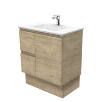 Fienza Edge Scandi Oak 750 Cabinet on Kickboard, Bevelled Edge , With Moulded Basin-Top - Vanessa Poly-Marble Left Hand Drawer