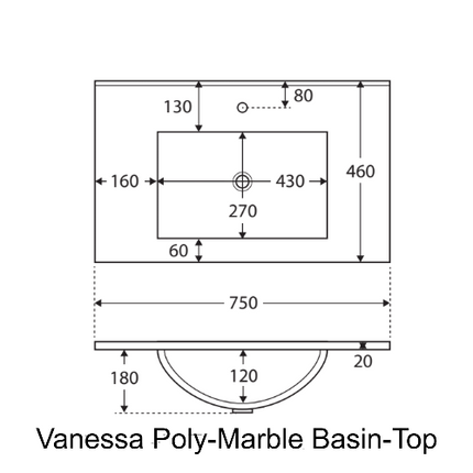 Fienza Quest Gloss White 750 Wall Hung Cabinet, 2 Solid Drawers ,