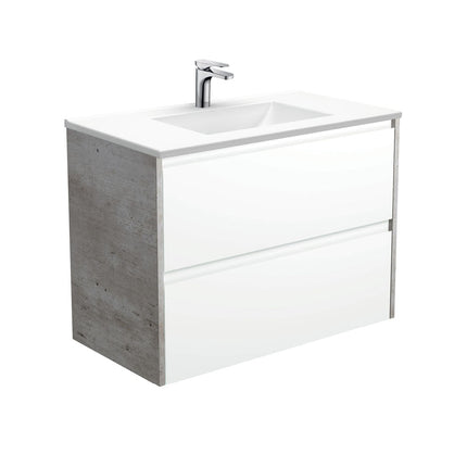 Fienza Amato Satin White 900 Wall Hung Cabinet, 2 Solid Drawers, Bevelled Edge , With Moulded Basin-Top - Vanessa Poly-Marble Industrial Panels