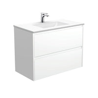 Fienza Amato Satin White 900 Wall Hung Cabinet, 2 Solid Drawers, Bevelled Edge ,