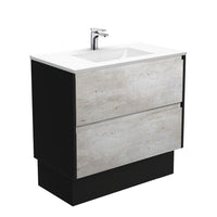Fienza Amato Industrial 900 Cabinet on Kickboard, Solid Panels, Bevelled Edge , With Moulded Basin-Top - Vanessa Poly-Marble Satin Black Panels