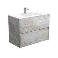 Fienza Amato Industrial 900 Wall Hung Cabinet, 2 Solid Drawers, Bevelled Edge , With Moulded Basin-Top - Vanessa Poly-Marble Industrial Panels