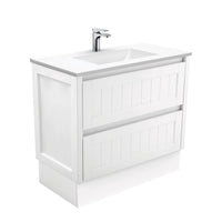 Fienza Hampton Satin White 900 Cabinet on Kickboard, 2 Drawers , With Moulded Basin-Top - Vanessa Poly-Marble