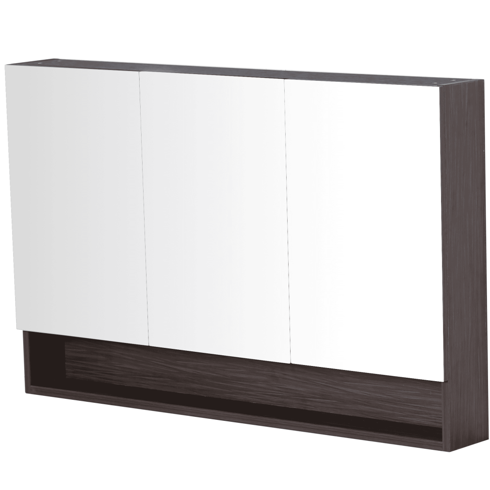Style Wood Grain PVC Mirrors Shaving Cabinet With 3 Doors Walnut 1200X150X750 ,