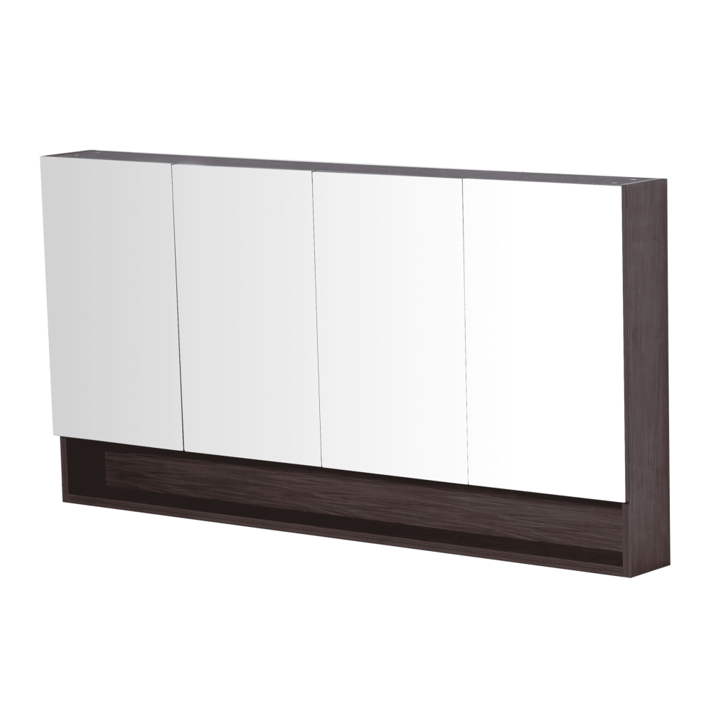 Style Wood Grain PVC Mirrors Shaving Cabinet With 4 Doors Walnut 1500X150X750 ,
