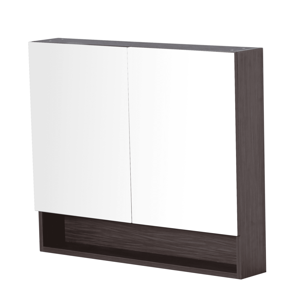 Style Wood Grain PVC Mirrors Shaving Cabinet With 2 Doors Walnut 900X150X750 ,