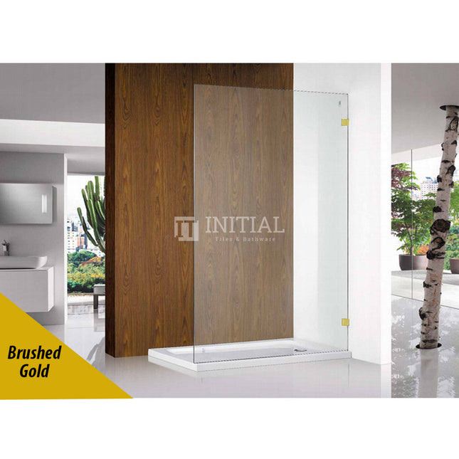 Single Frameless Fixed Panel Shower Screen 10mm Glass Brushed Nickel/Gold/Gunmetal from 400 to 1200x2000mm , Brushed Gold