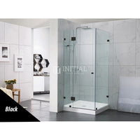800-1200 x 2000mm Square Frameless Hinge Door with Return Panel adjustable 10mm Glass , Black