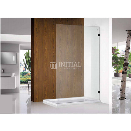Single Frameless Fixed Panel Shower Screen 10mm Glass Chrome/Black from 400 to 1200x2000mm , Black